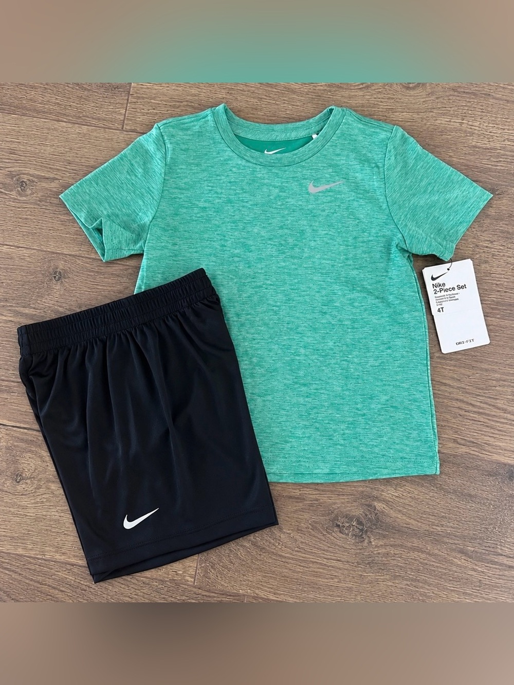 Nike Dri-Fit 2pc Set Green Tee & Black Shorts Boys Size 4T